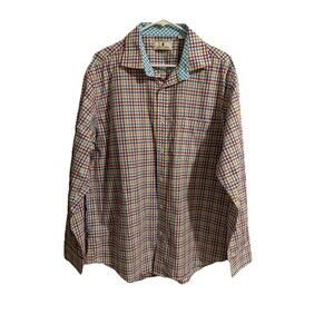 Southern Pines Mens Button Up Shirt Blue Red Casual Long Sleeve Plaid Size XL
